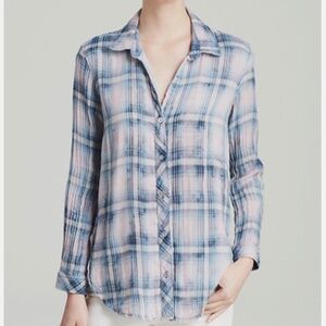 Anthropologie CLOTH & STONE Button Down Long Sleeve Shirt Pink & Blue Sz S